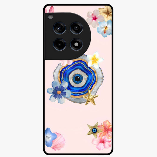 Blossom Evil Charm Glass Case for 1+12R elegant front view featuring floral evil eye inspired artwork