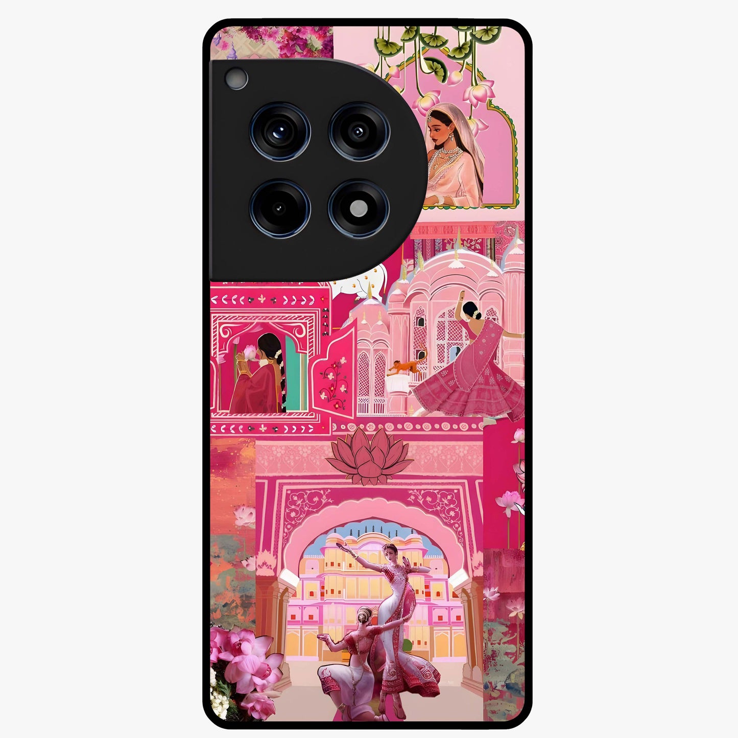 Blossoms of Rajasthan Glass Case for 1+12R vibrant front view featuring traditional Rajasthani floral artwork