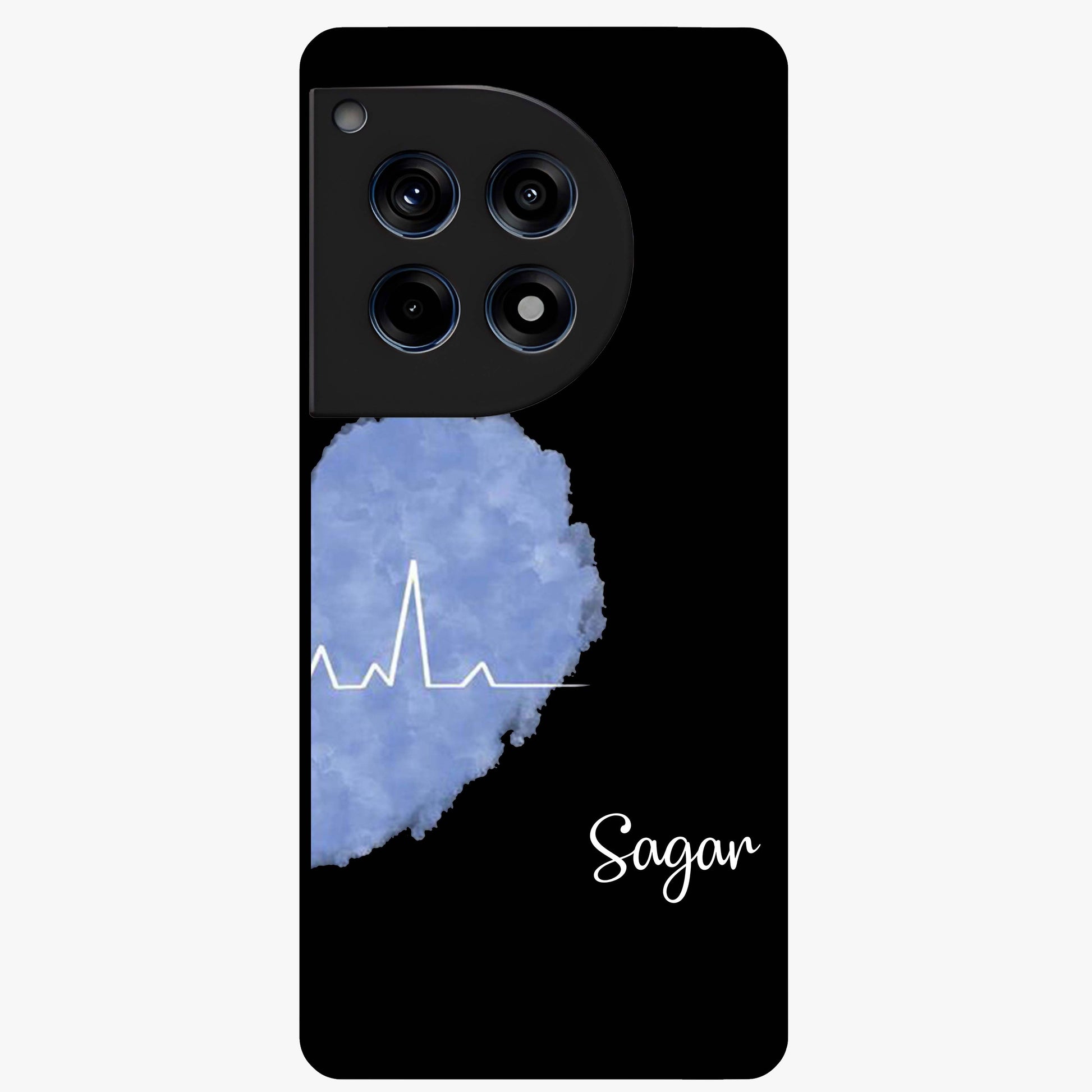 Blue Pulse Bond Glass Case for 1+12R bold front view featuring dynamic blue abstract pulse artwork