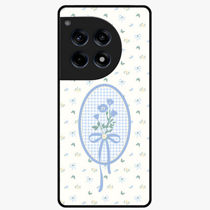 Blue Ribbon Bloom Glass Case for 1+12R elegant front view featuring soft floral artwork with ribbon accents
