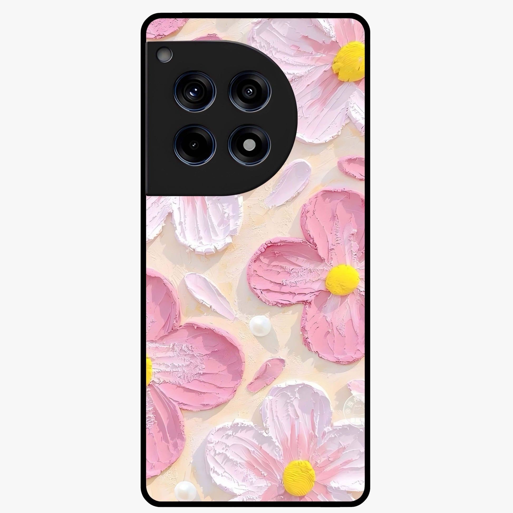 Blush Bloom Texture Glass Case for 1+12R artistic front view featuring textured floral blush artwork