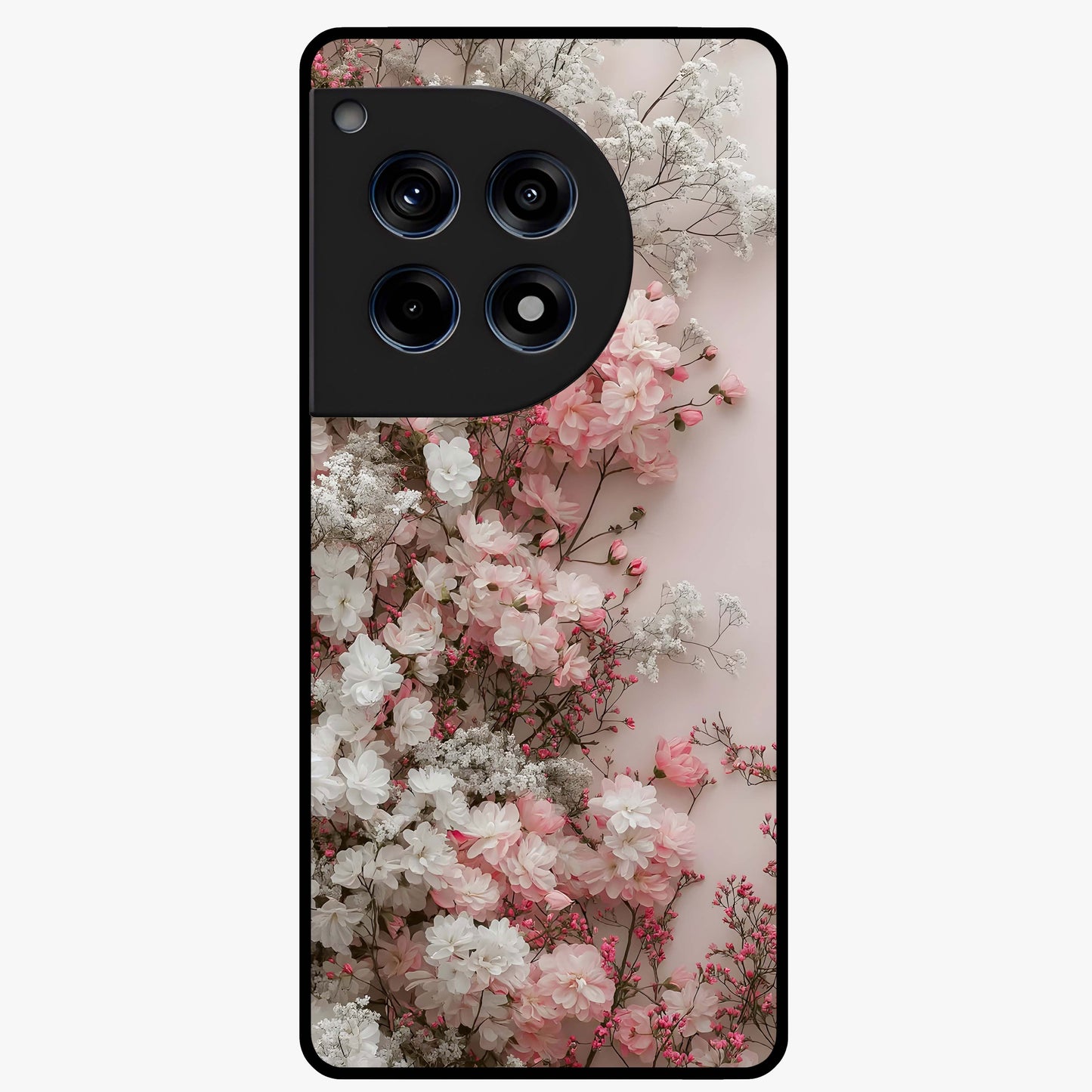 Blush Blossom Cloud Glass Case for 1+12R dreamy front view featuring soft blossom artwork with cloud inspired tones