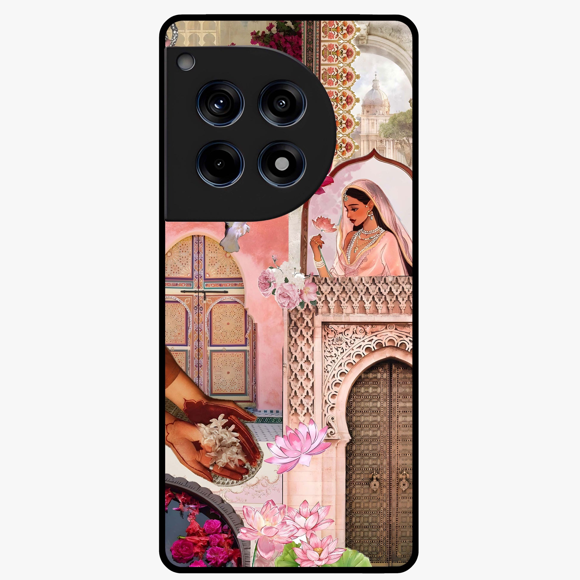 Blush Heritage Dream Glass Case for 1+12R elegant front view featuring heritage inspired floral artwork