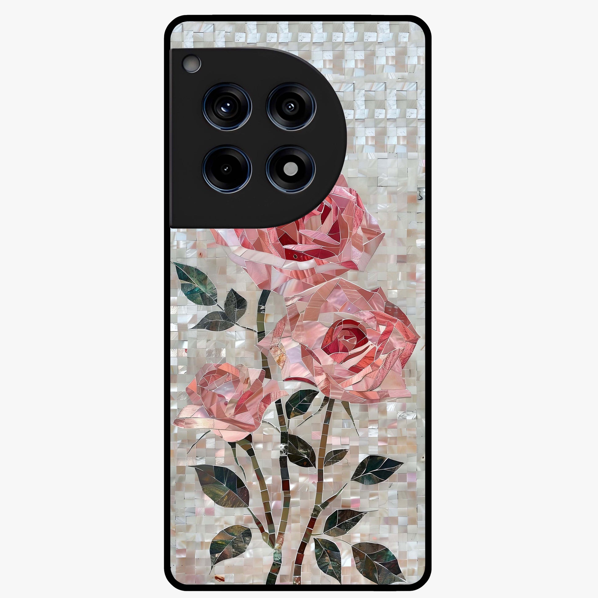 Blush Luxe Bloom Glass Case for 1+12R luxurious front view featuring refined blush floral artwork
