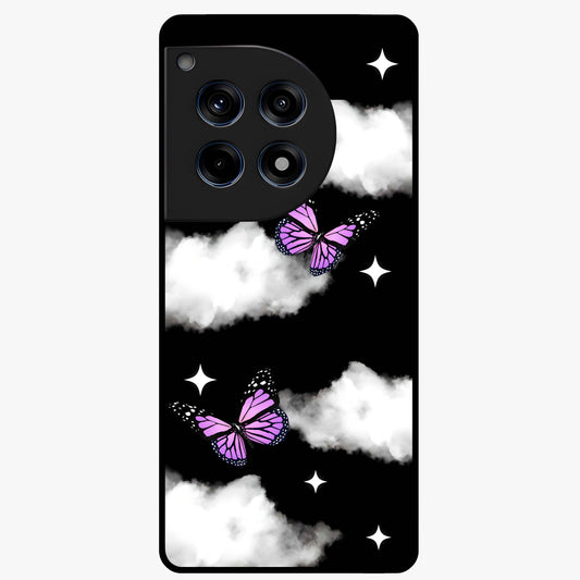 Butterfly Night Drift Glass Case for 1+12R dreamy front view featuring butterfly artwork with dark night inspired tones