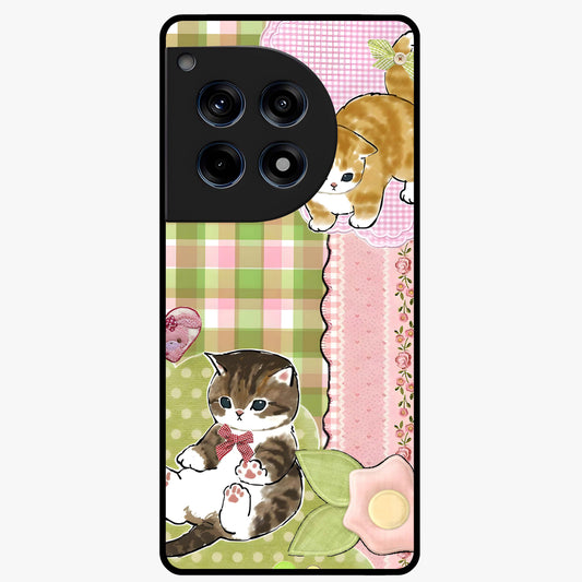 Cats Sweet Button Glass Case for 1+12R adorable front view featuring cute cat artwork with sweet pastel tones