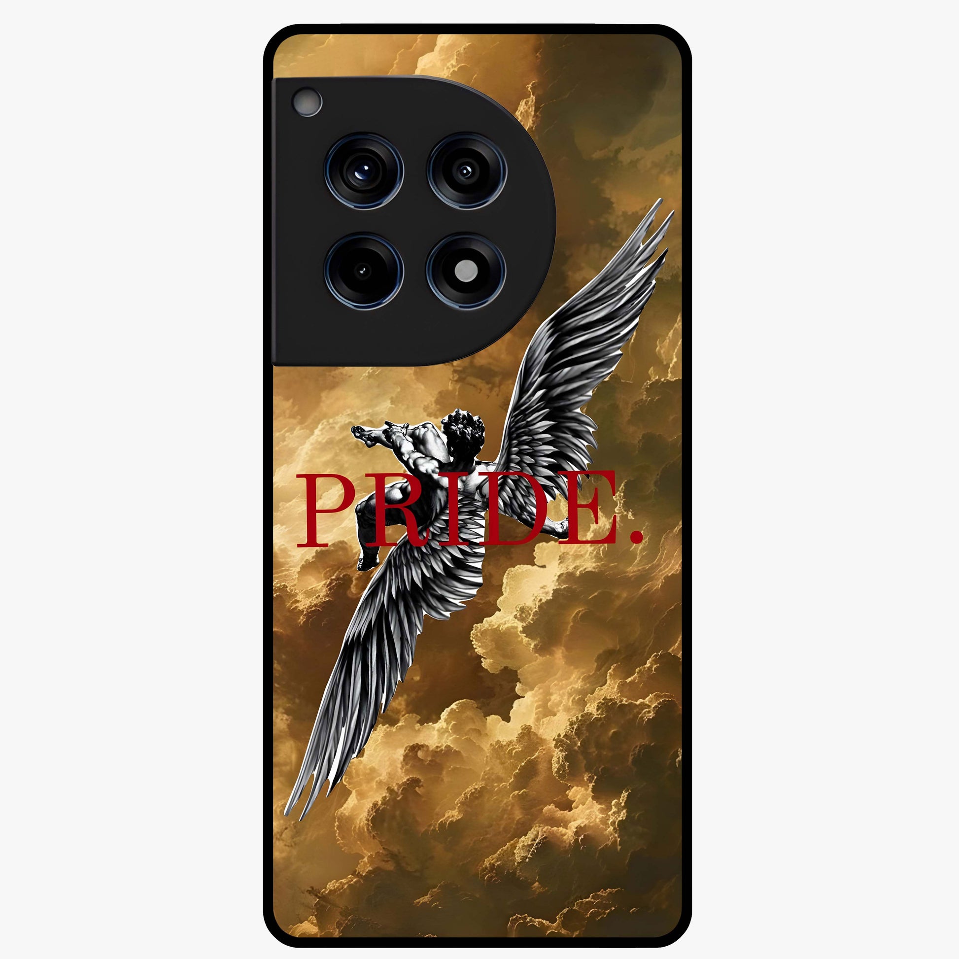 Celestial Fallen Pride Glass Case for 1+12R bold front view featuring dramatic cosmic artwork with dark celestial tones