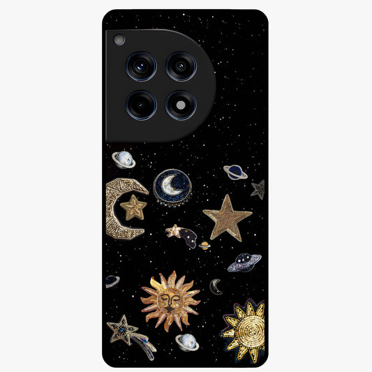 Celestial Star Charm Glass Case for 1+12R radiant front view featuring star inspired cosmic artwork