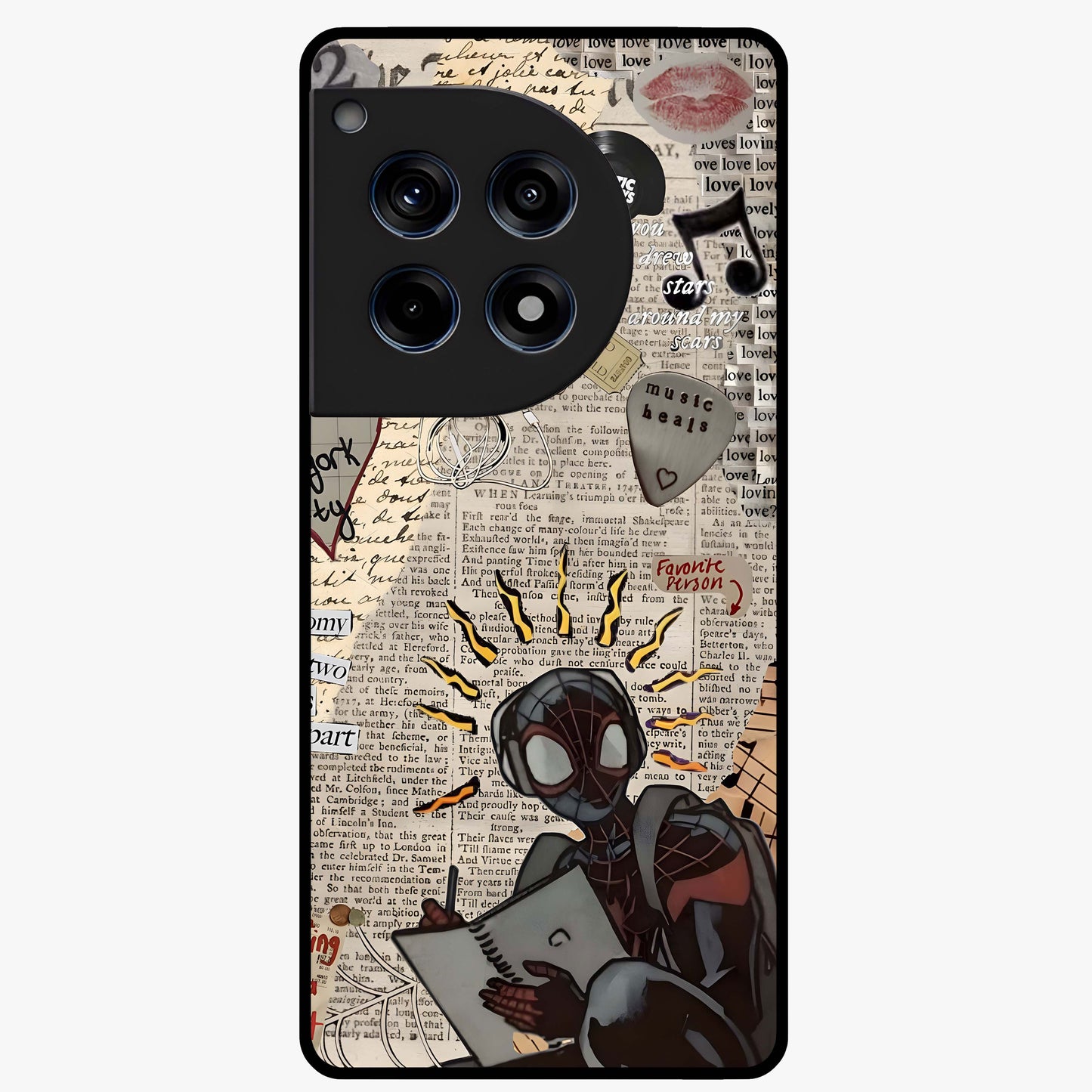 City Dream Sketch Glass Case for 1+12R showing full back design in clean flat view with artistic city sketch artwork and glossy glass finish.