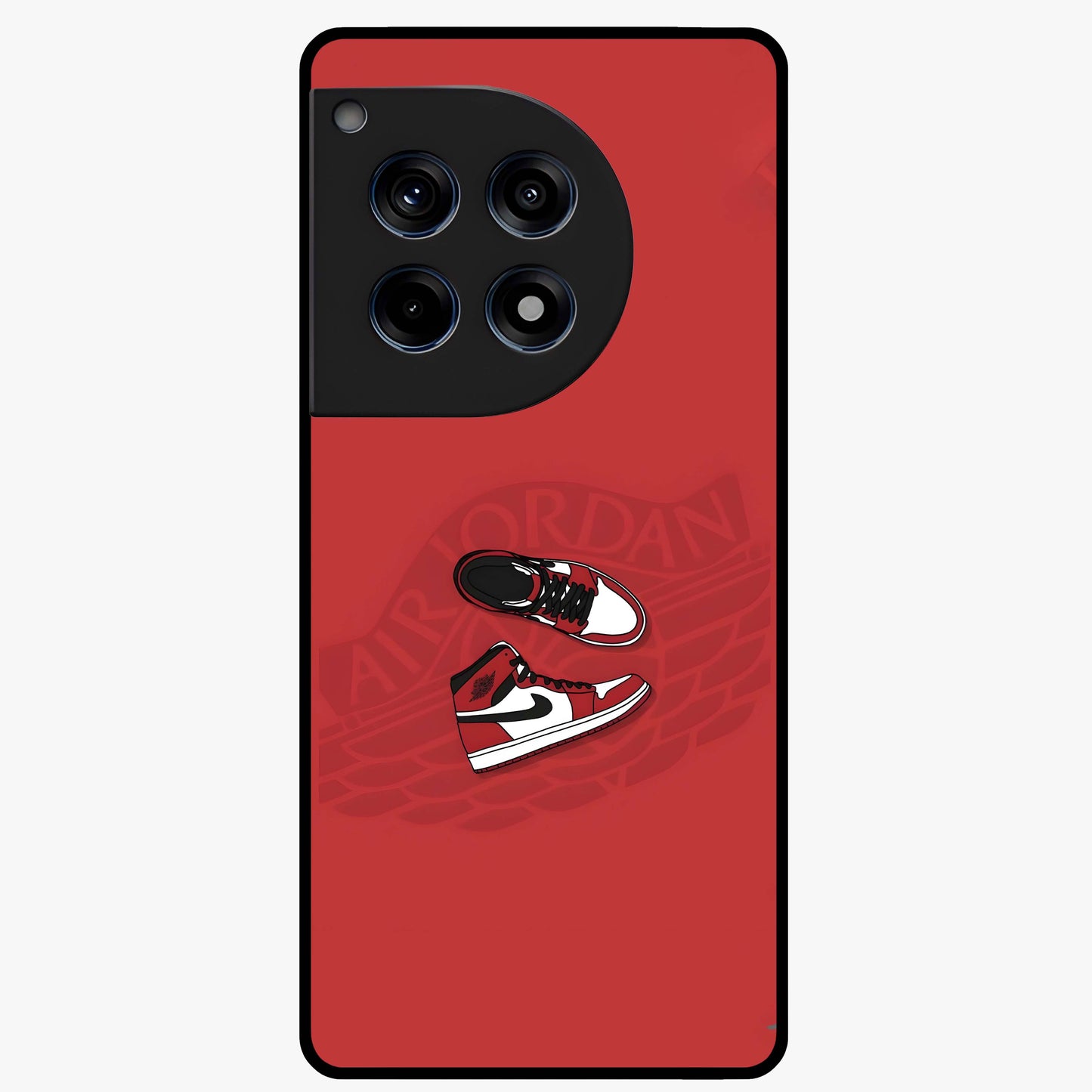 Classic Sneaker Float Glass Case for 1+12R showing full back design in clean flat view with floating sneaker artwork and glossy glass finish.