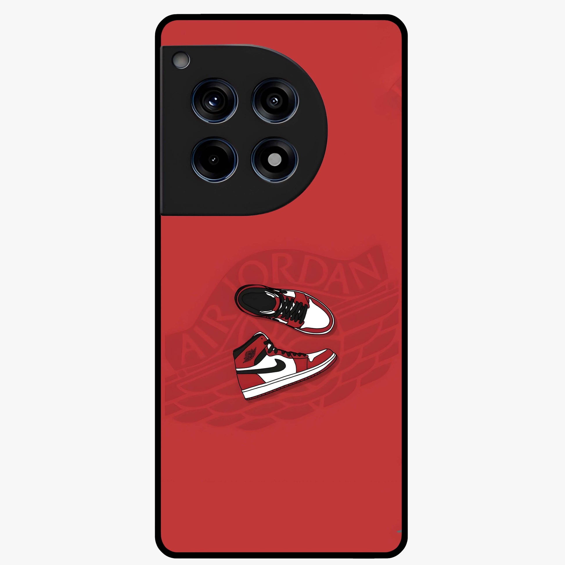 Classic Sneaker Float Glass Case for 1+12R showing full back design in clean flat view with floating sneaker artwork and glossy glass finish.