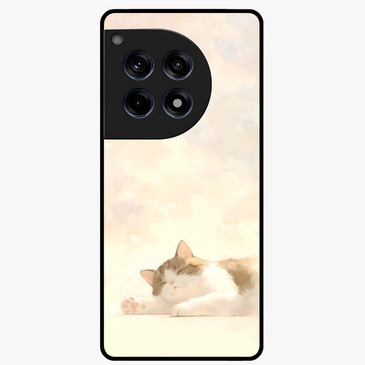 Cloud Nap Cat Glass Case for 1+12R adorable front view featuring cute sleeping cat artwork on soft cloud background