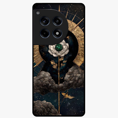 Cosmic Bloom Rose Glass Case for 1+12R elegant front view featuring rose artwork blended with cosmic background