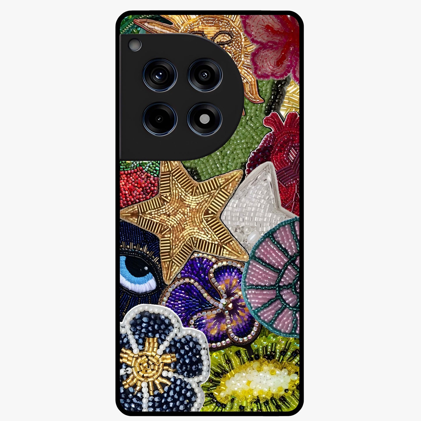 Cosmic Charm Shine Glass Case for 1+12R radiant front view featuring shimmering celestial artwork