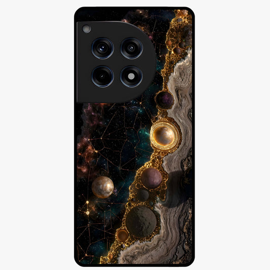 Cosmic Gold Path Glass Case for 1+12R luxurious front view featuring golden pathway artwork against cosmic backdrop