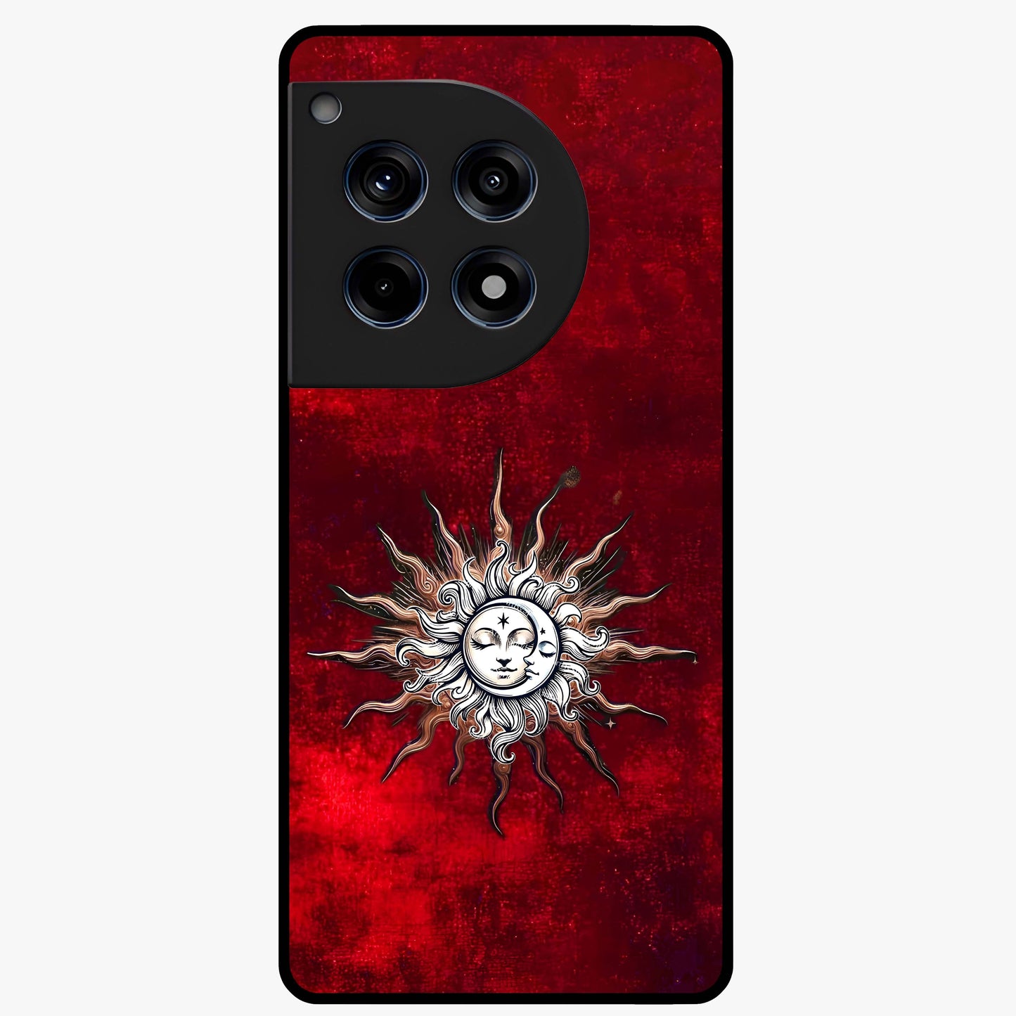 Cosmic Twin Eclipse Glass Case for 1+12R dramatic front view featuring dual eclipse artwork with deep space tones
