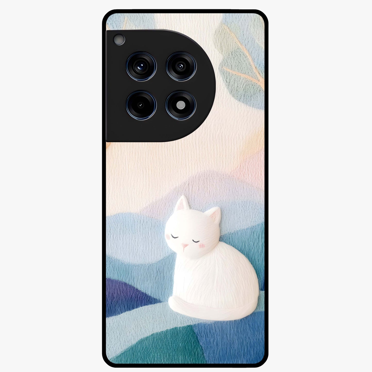 Cotton Dream Cat Glass Case for 1+12R soft front view featuring dreamy cat artwork in pastel tones
