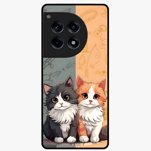 Cozy Cat Duo Glass Case for 1+12R adorable front view featuring two cats in warm aesthetic artwork
