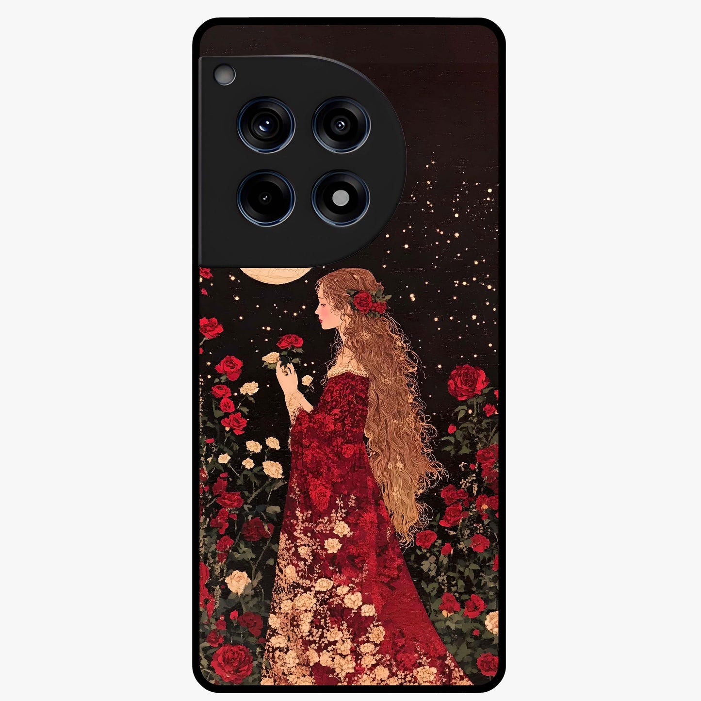 Crimson Dreams Glass Case for 1+12R elegant front view featuring rich red artistic artwork