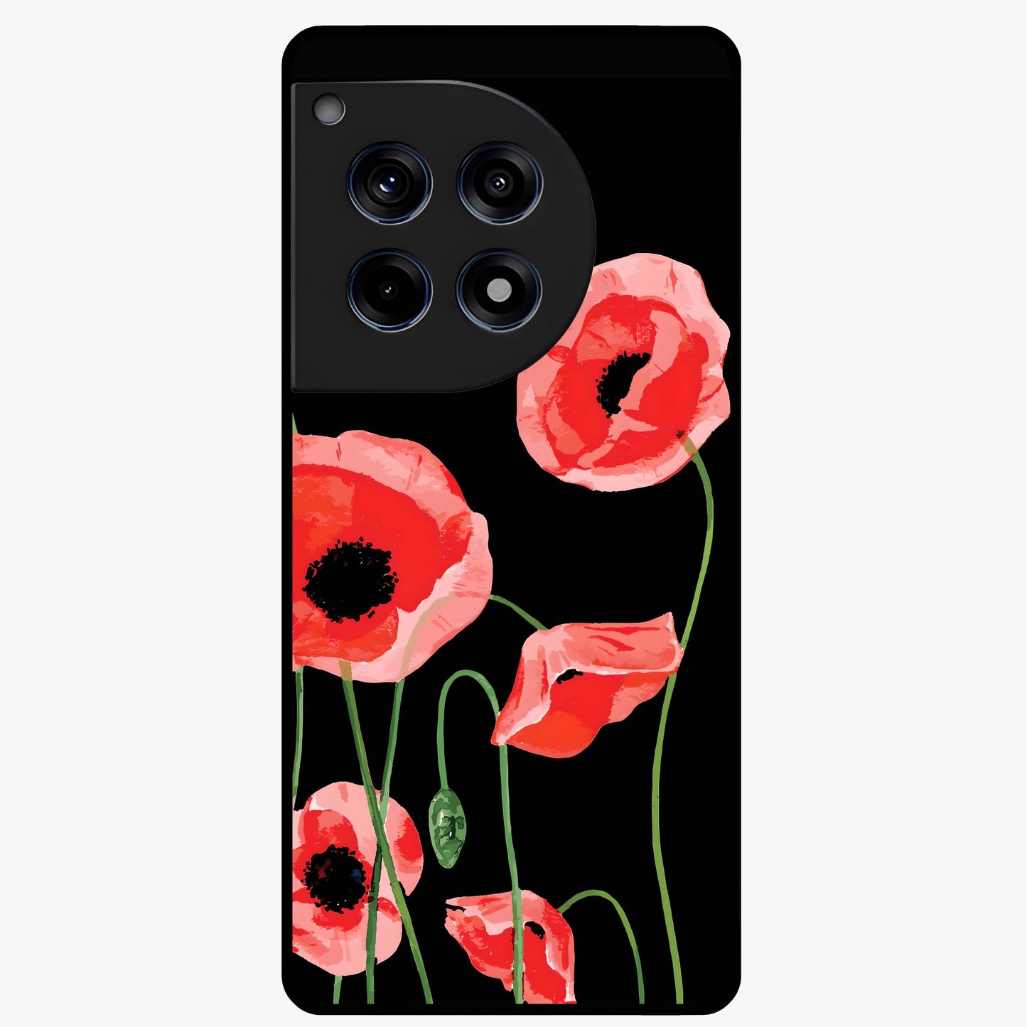 Crimson Garden Dream Glass Case for 1+12R romantic front view featuring rich red floral garden artwork