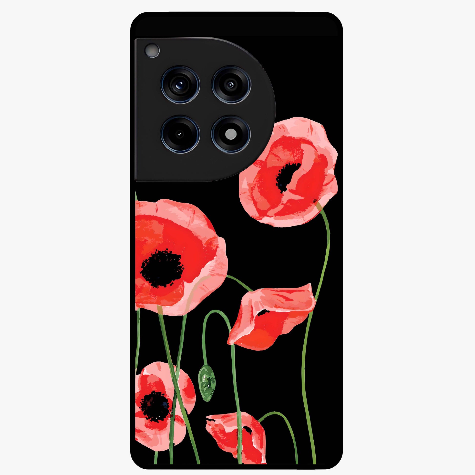 Crimson Garden Dream Glass Case for 1+12R romantic front view featuring rich red floral garden artwork