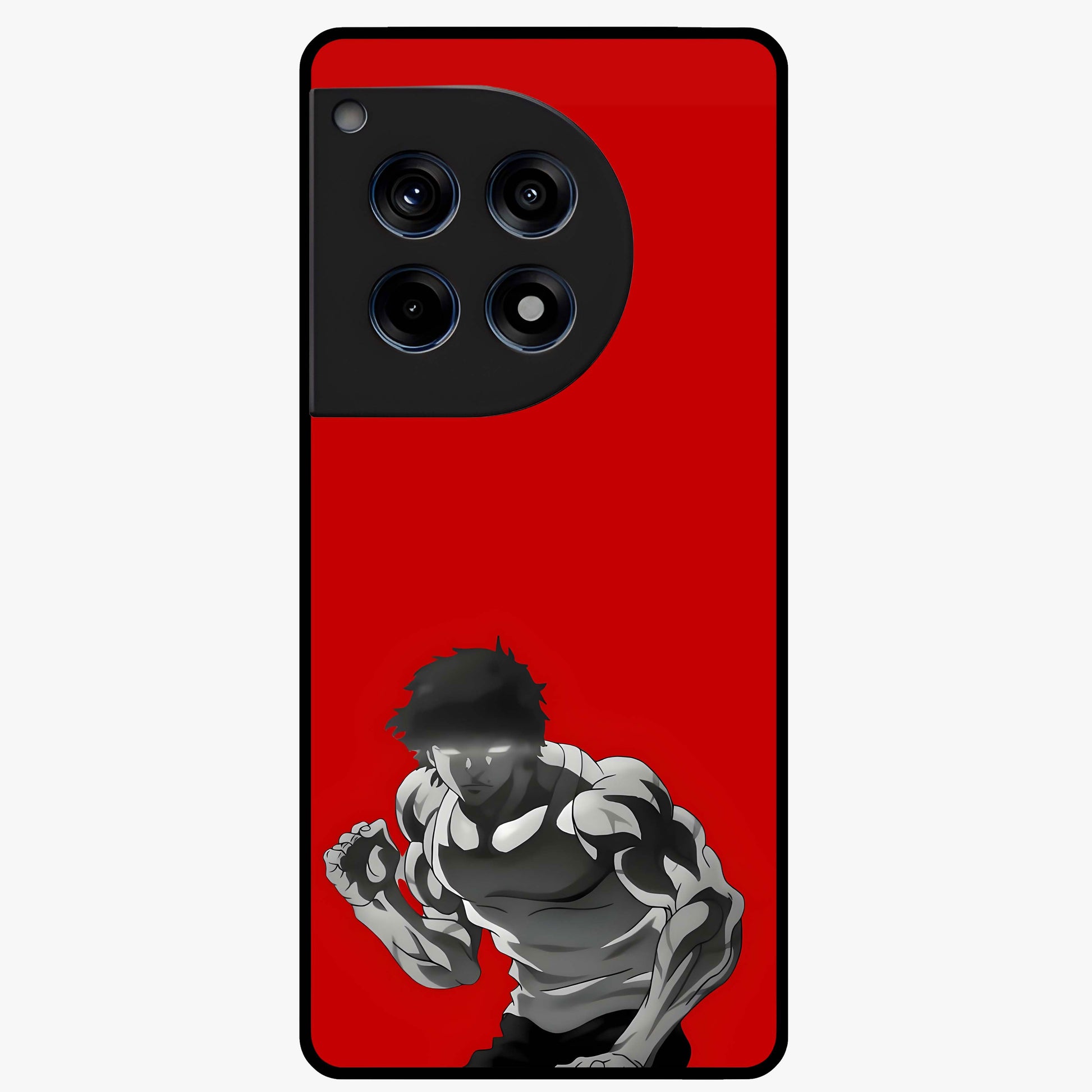Crimson Power Rush Glass Case for 1+12R bold front view featuring dynamic red abstract motion artwork