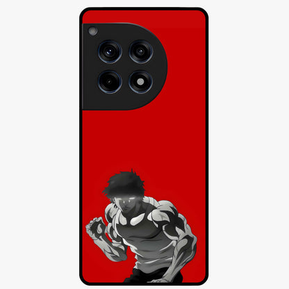 Crimson Power Rush Glass Case for 1+12R bold front view featuring dynamic red abstract motion artwork