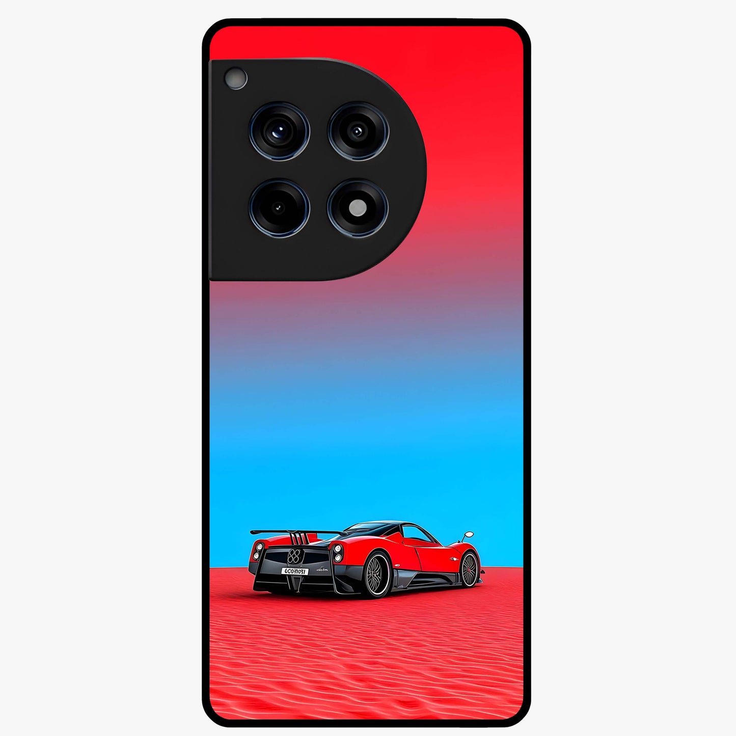 Crimson Speed Mirage Glass Case for 1+12R sleek front view featuring racing inspired red motion artwork