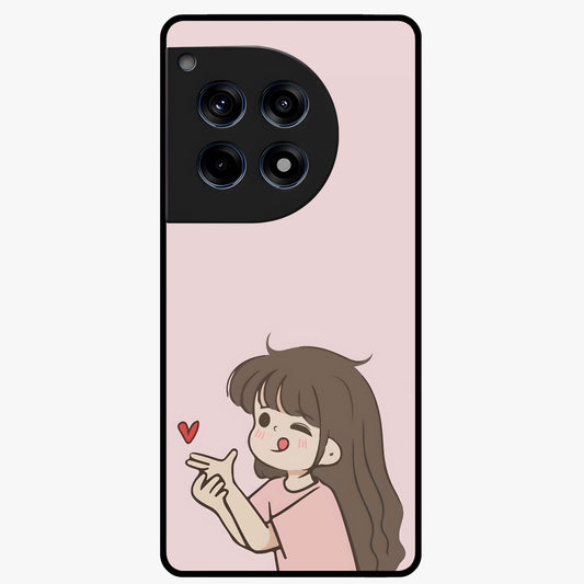 Cute Kiss Heart Glass Case for 1+12R sweet front view featuring romantic kiss and heart inspired artwork