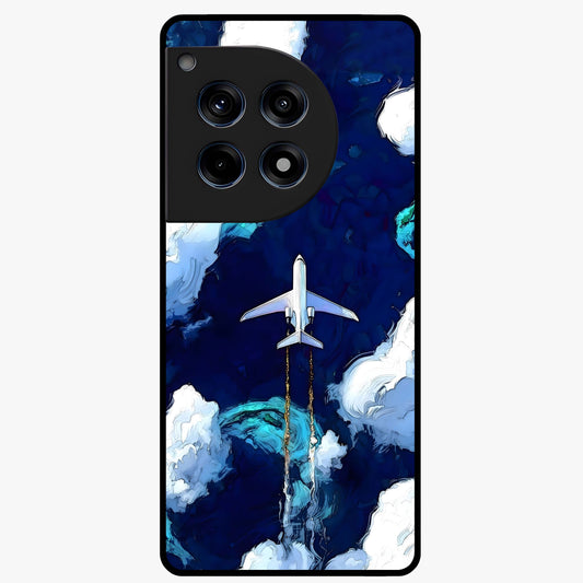 Dark Airplane Glass Case for 1+12R bold front view featuring airplane silhouette artwork on dark background
