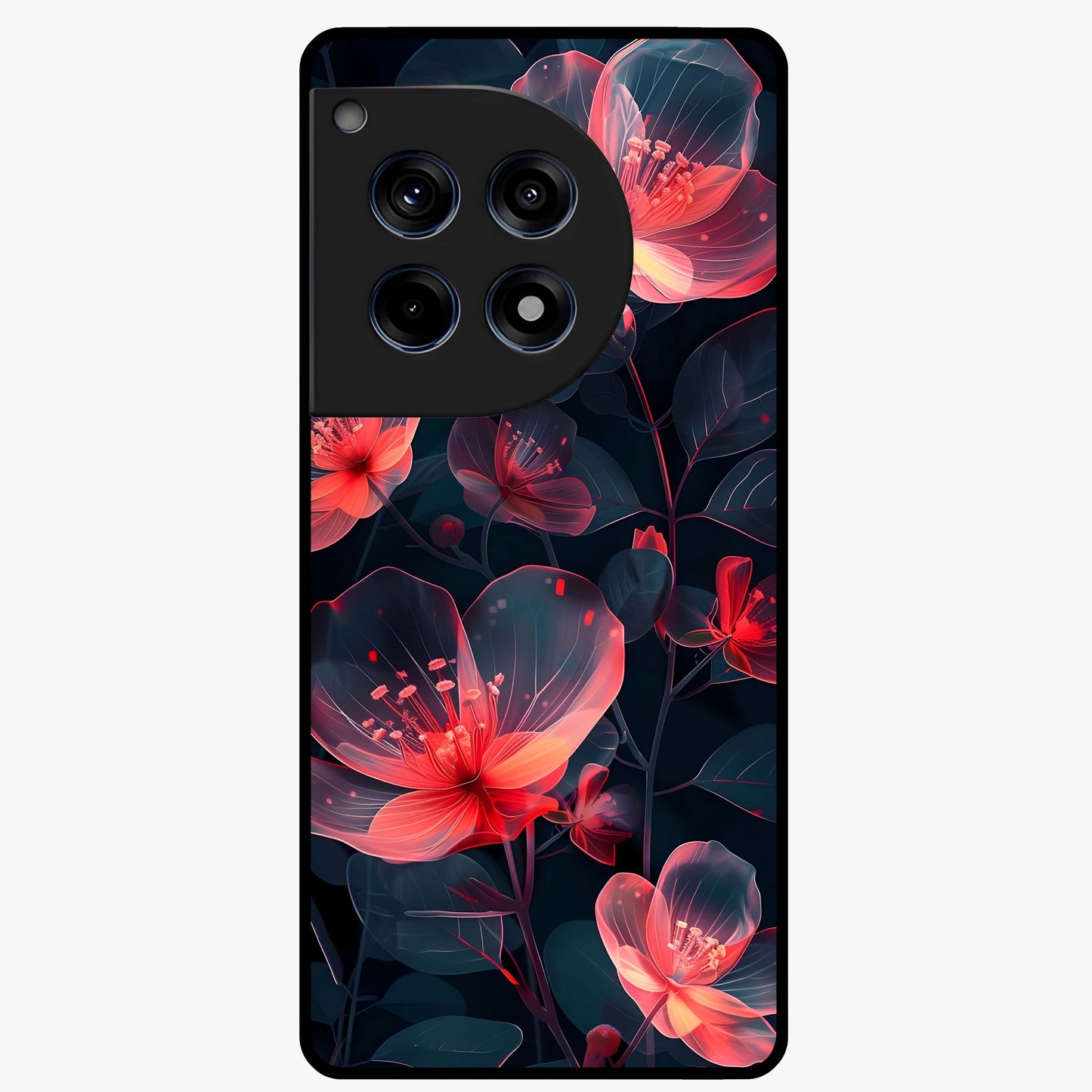 Dark Shade of Flower Glass Case for 1+12R artistic front view featuring floral artwork in deep shadow tones
