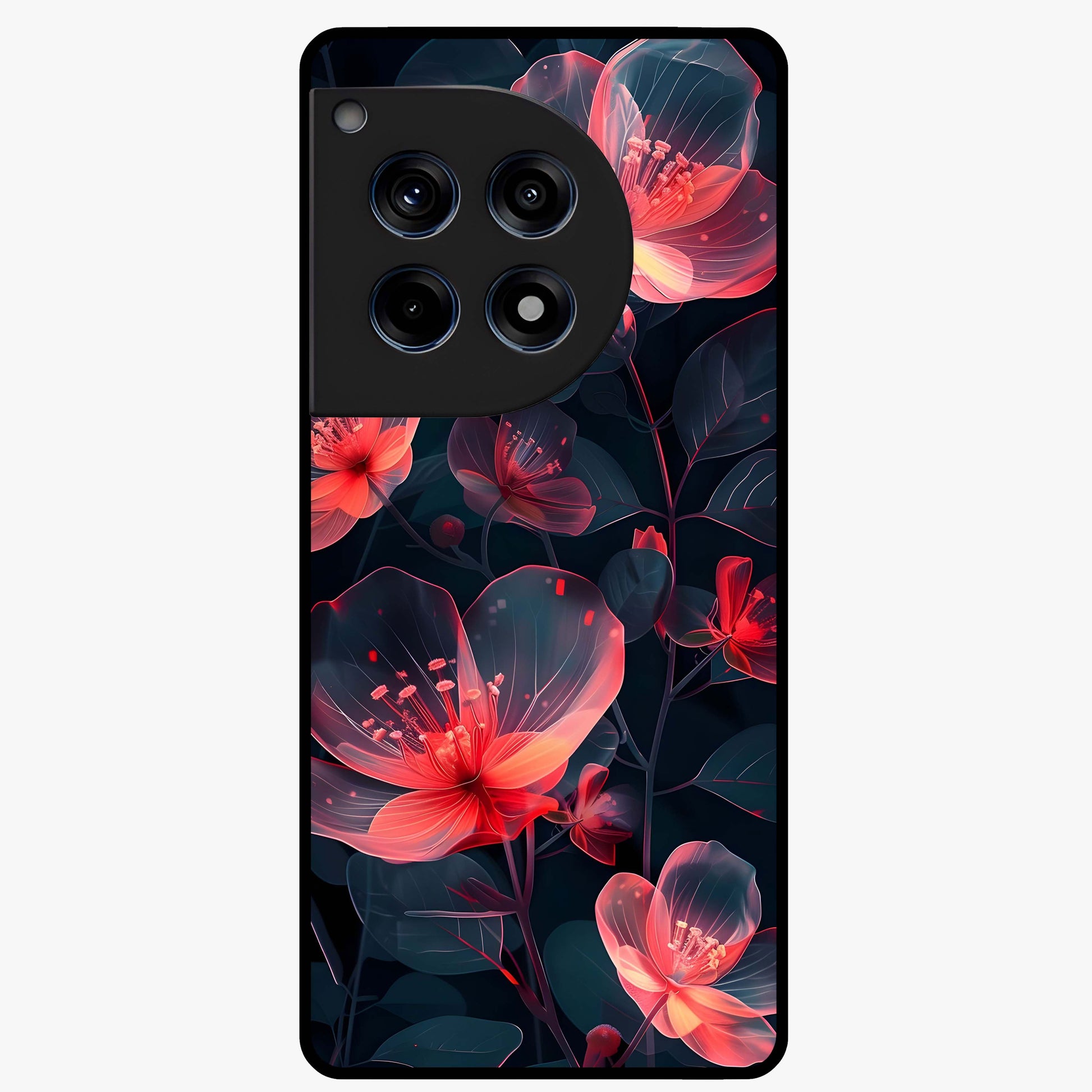 Dark Shade of Flower Glass Case for 1+12R artistic front view featuring floral artwork in deep shadow tones