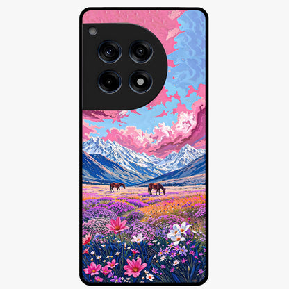 Dreamy Floral Pastures Glass Case for 1+12R soft front view featuring pastel floral meadow artwork