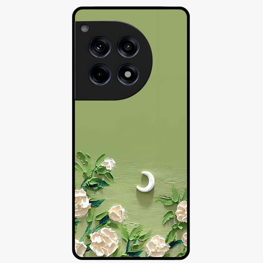 Emerald Bloom Calm Glass Case for 1+12R elegant front view featuring soothing emerald floral artwork