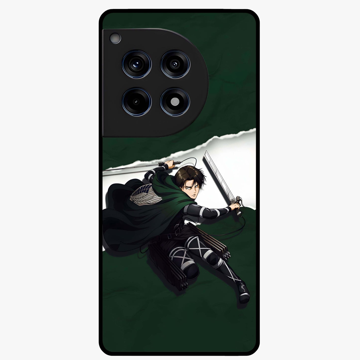 Emerald War Vanguard Glass Case for 1+12R striking front view featuring warrior inspired artwork in emerald tones