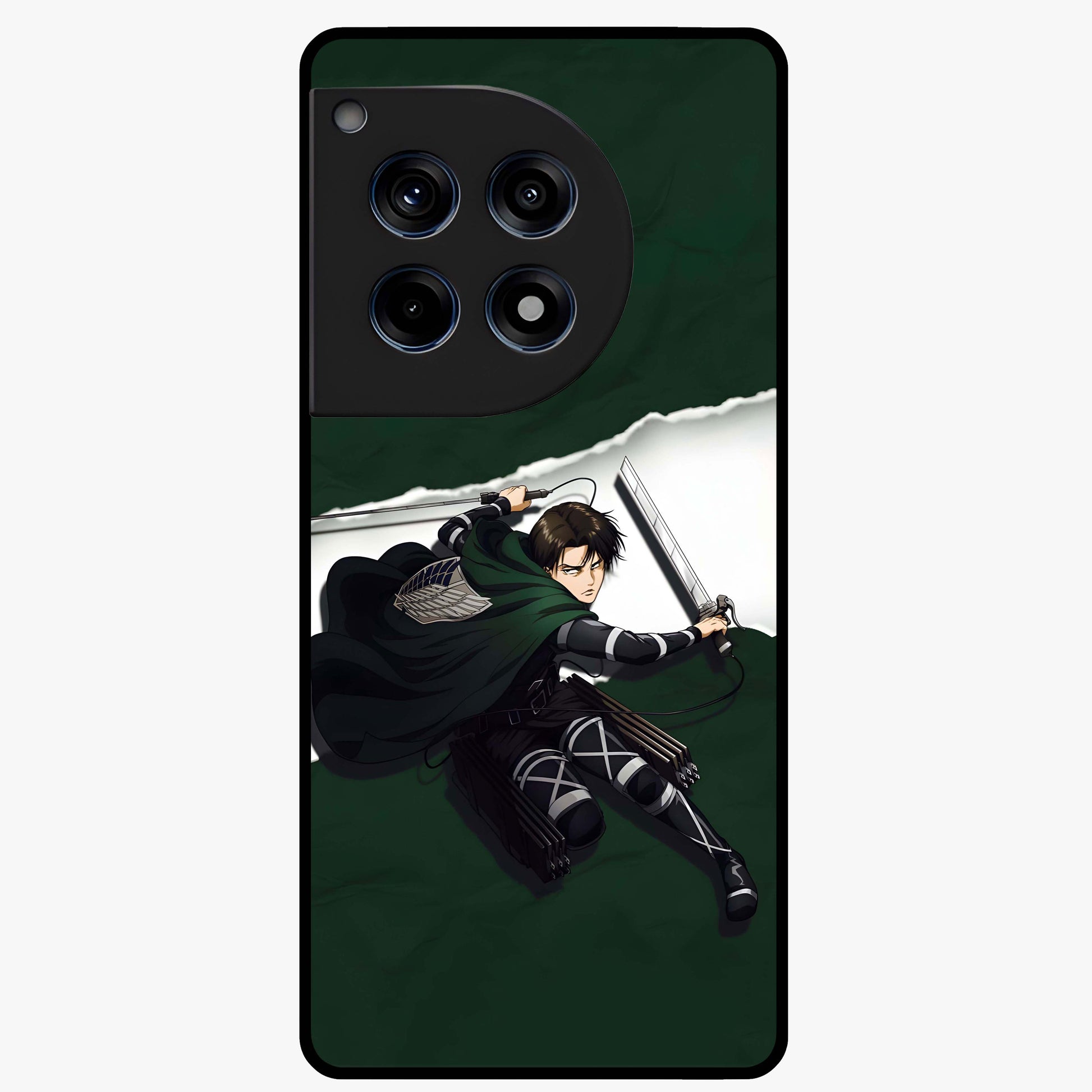 Emerald War Vanguard Glass Case for 1+12R striking front view featuring warrior inspired artwork in emerald tones