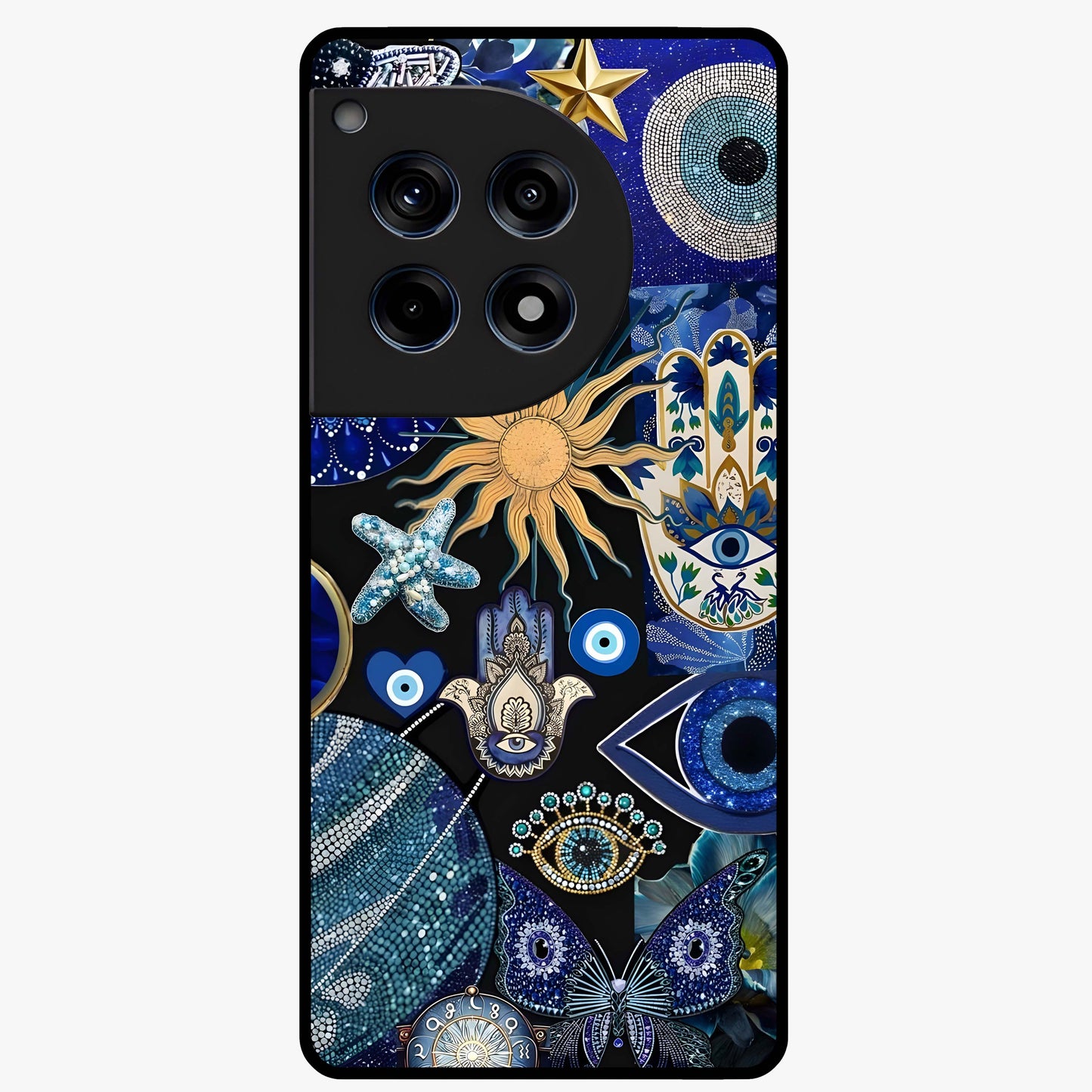 Evil Eye Charm Mix Glass Case for 1+12R vibrant front view featuring multiple evil eye charm artwork