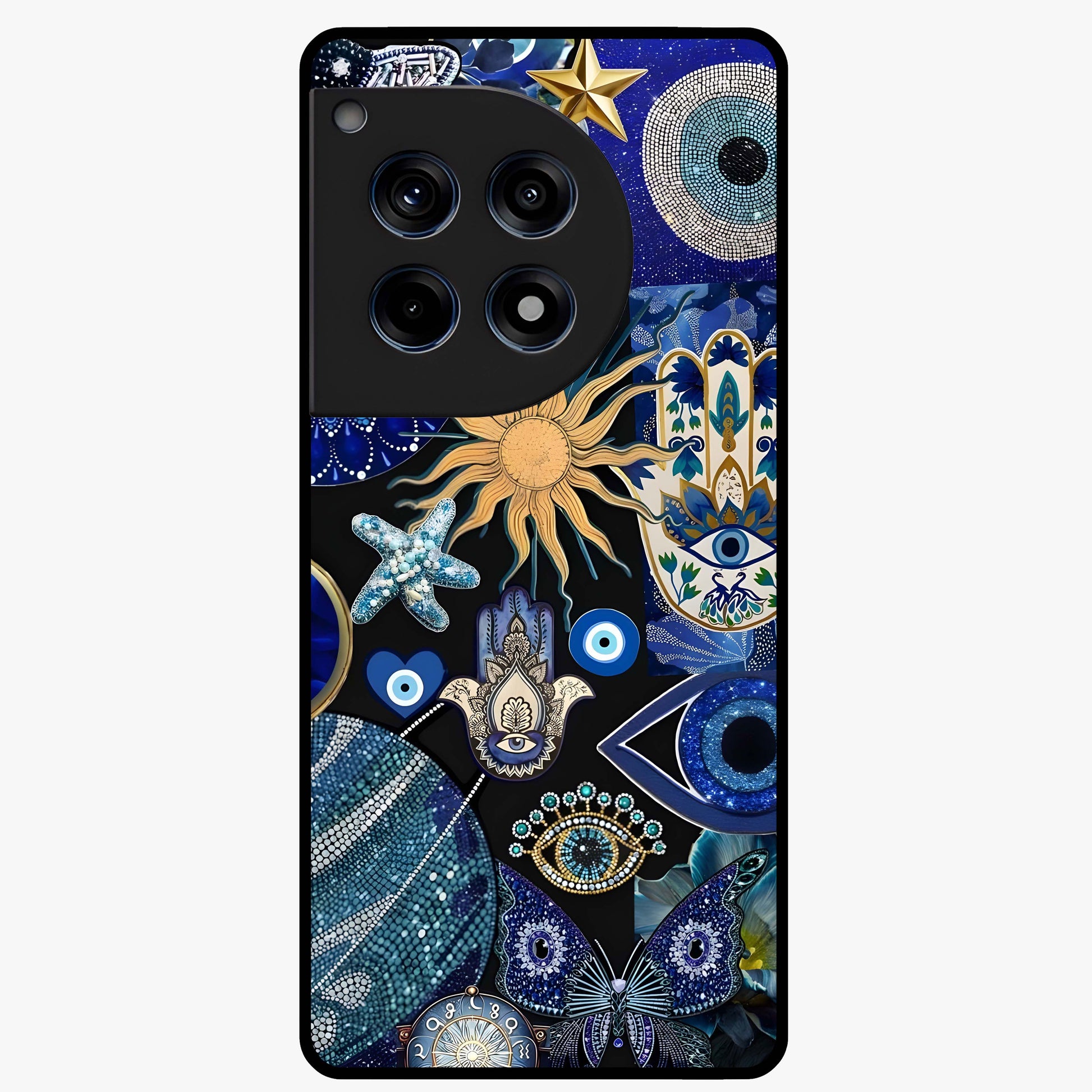 Evil Eye Charm Mix Glass Case for 1+12R vibrant front view featuring multiple evil eye charm artwork