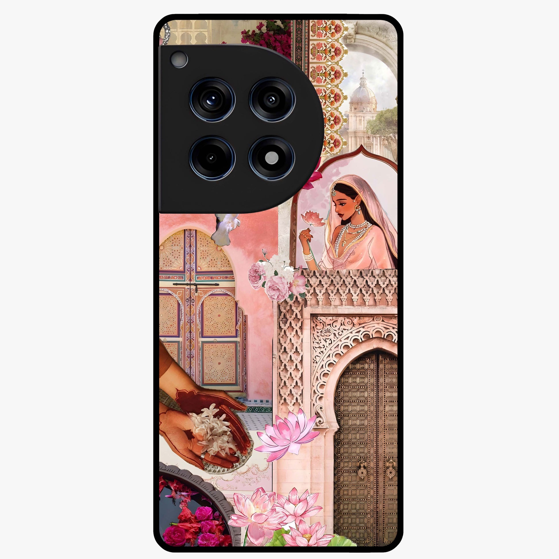 Floral Courtyard Muse Glass Case for 1+12R elegant front view featuring artistic courtyard floral artwork