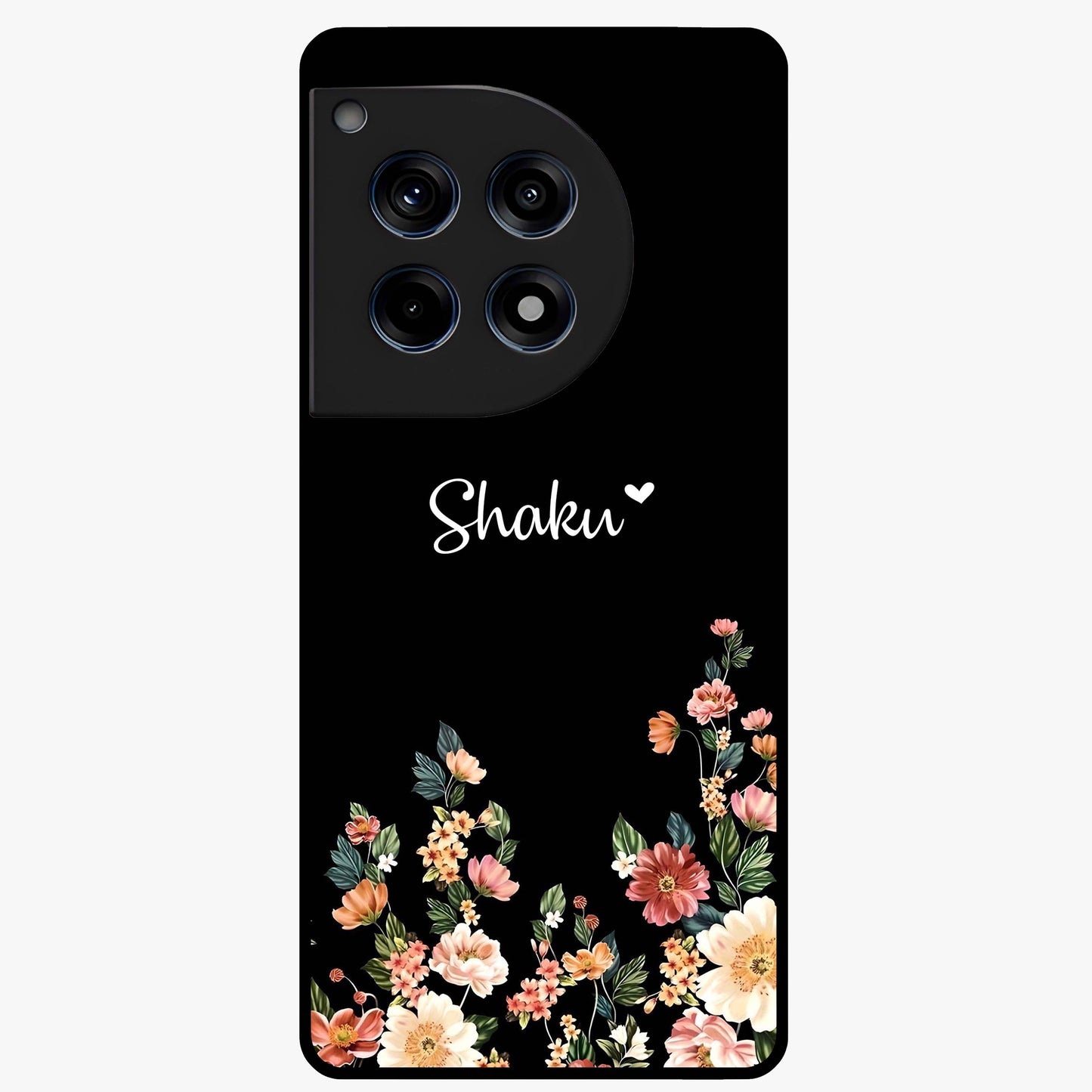 Floral Design With a Custom Personalized Name Glass Case for 1+12R graceful front view featuring floral artwork with personalized name design