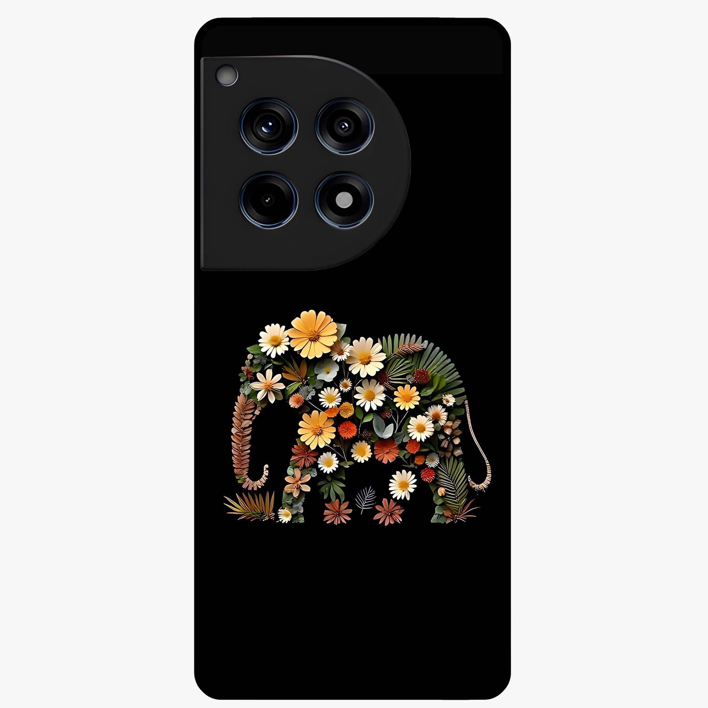 Floral Elephant Glass Case for 1+12R artistic front view featuring elephant illustration with floral detailing