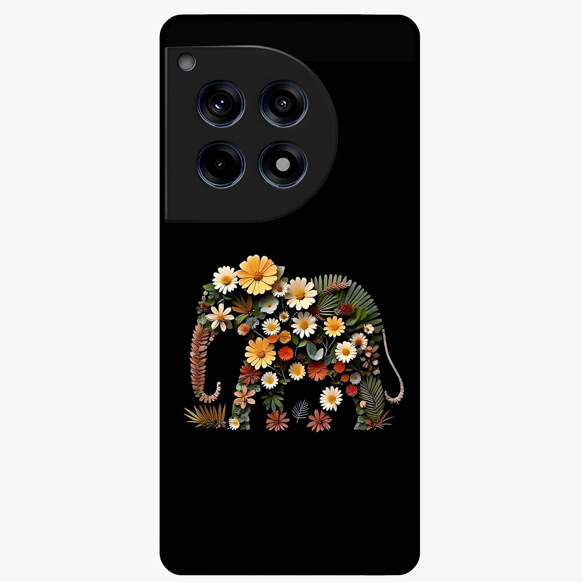 Floral Elephant Glass Case for 1+12R artistic front view featuring elephant illustration with floral detailing