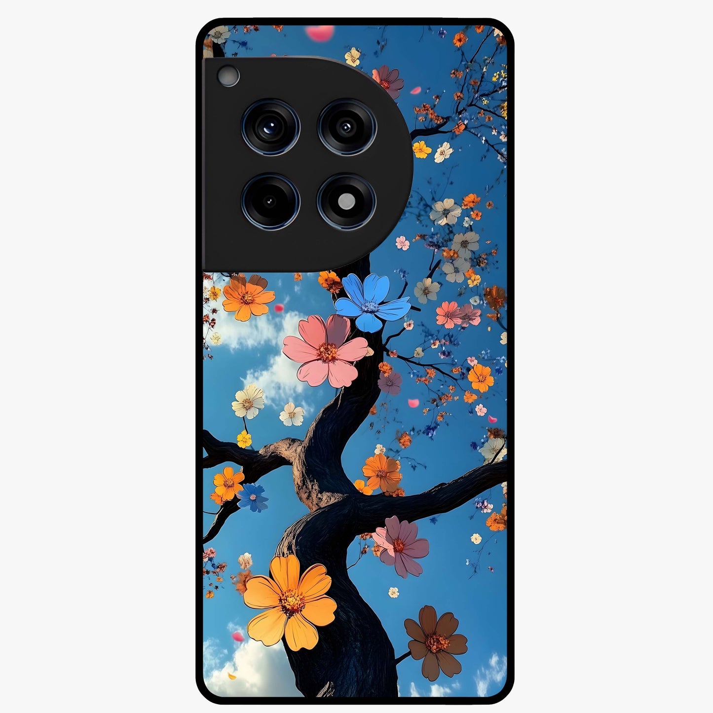 Floral Tree Glass Case for 1+12R elegant front view featuring blooming tree artwork