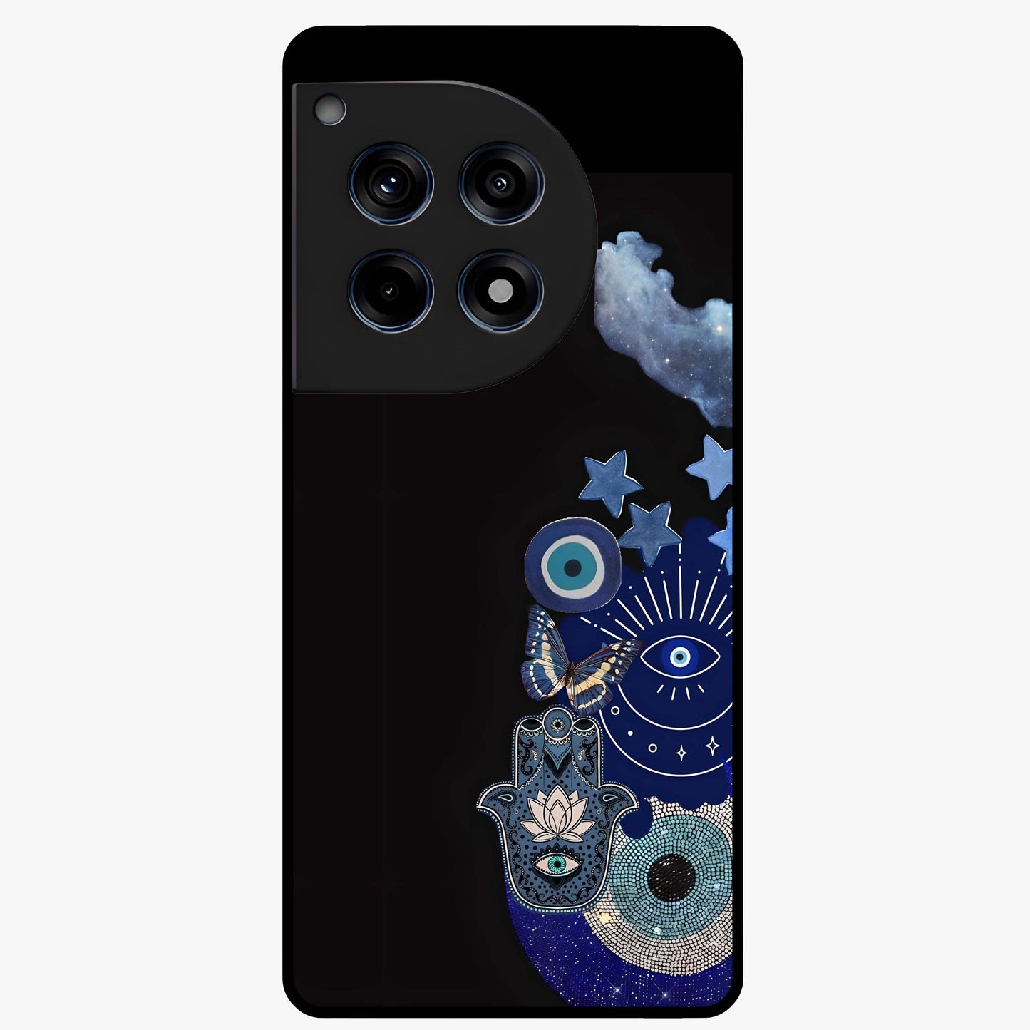 Galactic Charm Cluster Glass Case for 1+12R artistic front view featuring clustered cosmic charm artwork