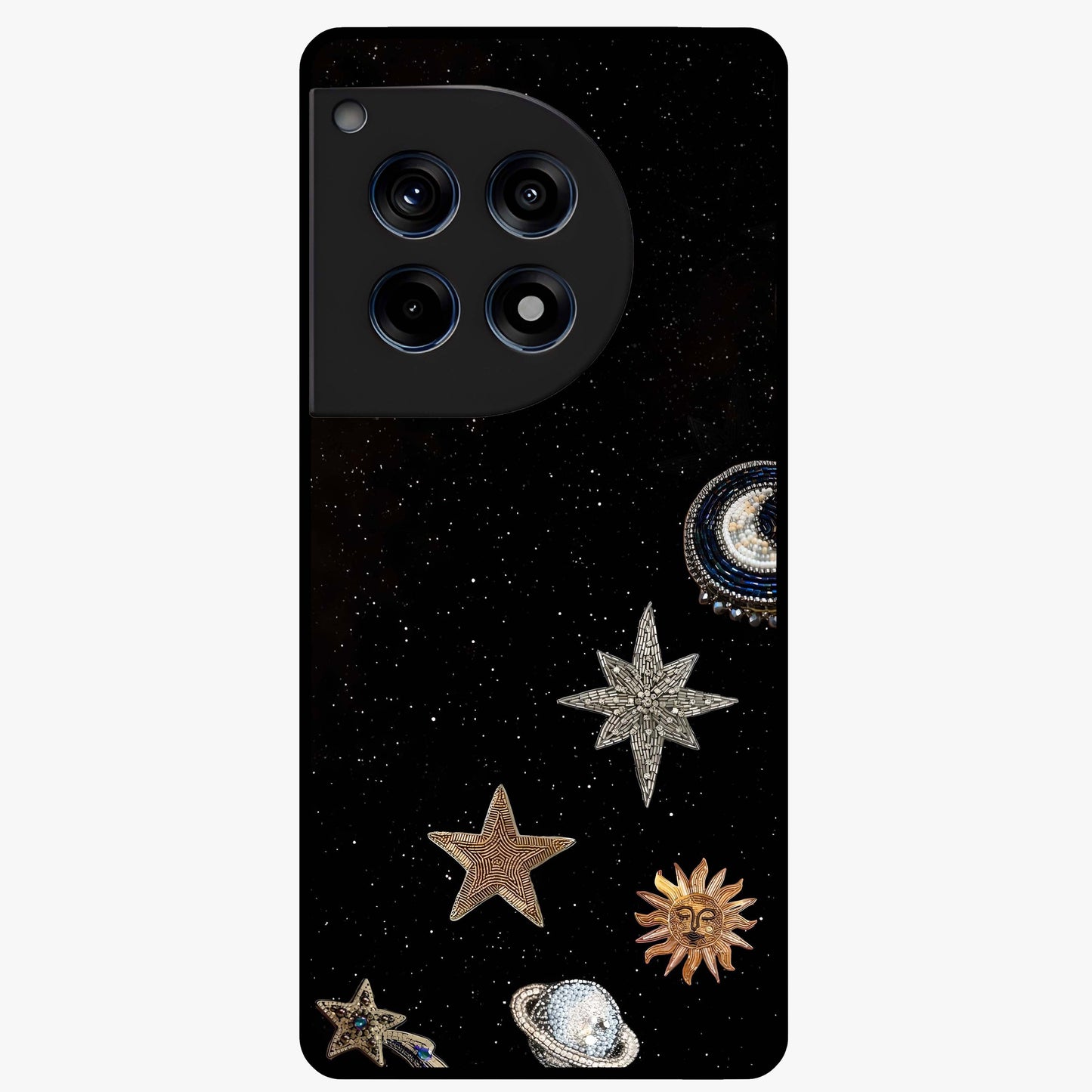 Galactic Charm Glow Glass Case for 1+12R radiant front view featuring glowing cosmic charm artwork