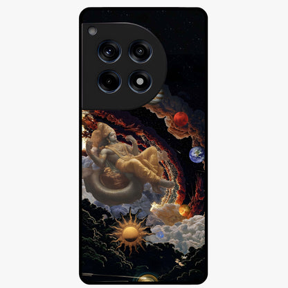 Galactic Divine God Glass Case for 1+12R powerful front view featuring divine artwork blended with cosmic background