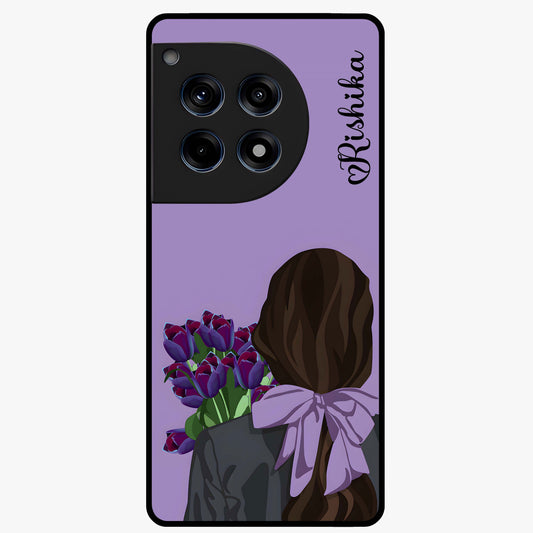Girl Holding Flowers Glass Case for 1+12R aesthetic front view featuring soft illustrated character with floral bouquet