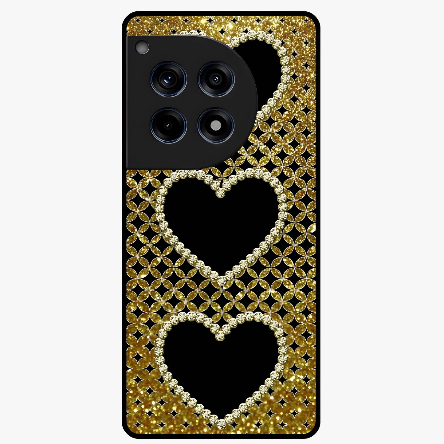 Golden Leaf Dreams Glass Case for 1+12R elegant front view featuring shimmering golden leaf artwork