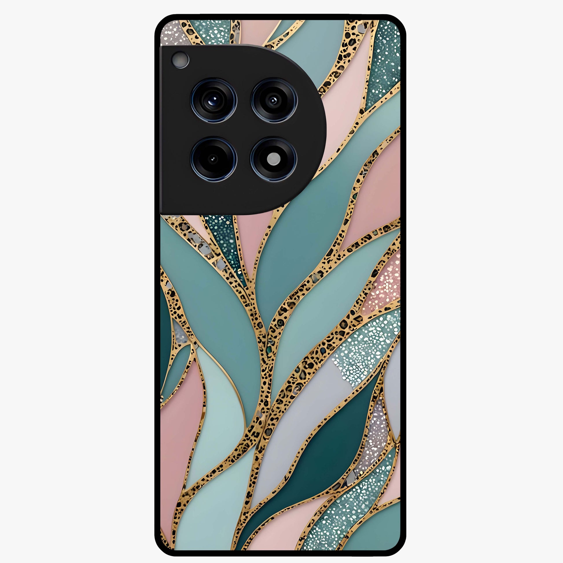 Golden Lotus Glow Glass Case for 1+12R serene front view featuring radiant lotus artwork in golden hues