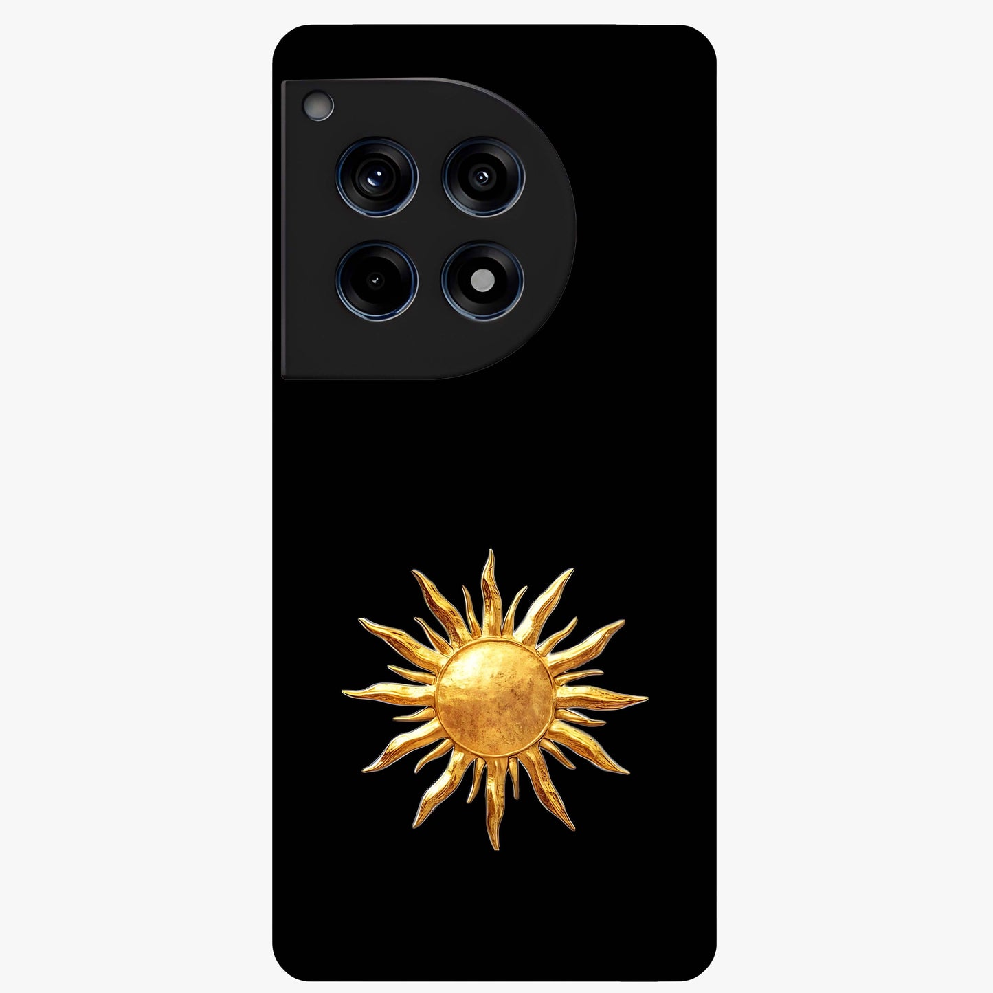 Golden Wave Rise Glass Case for 1+12R dynamic front view featuring flowing wave artwork in golden tones
